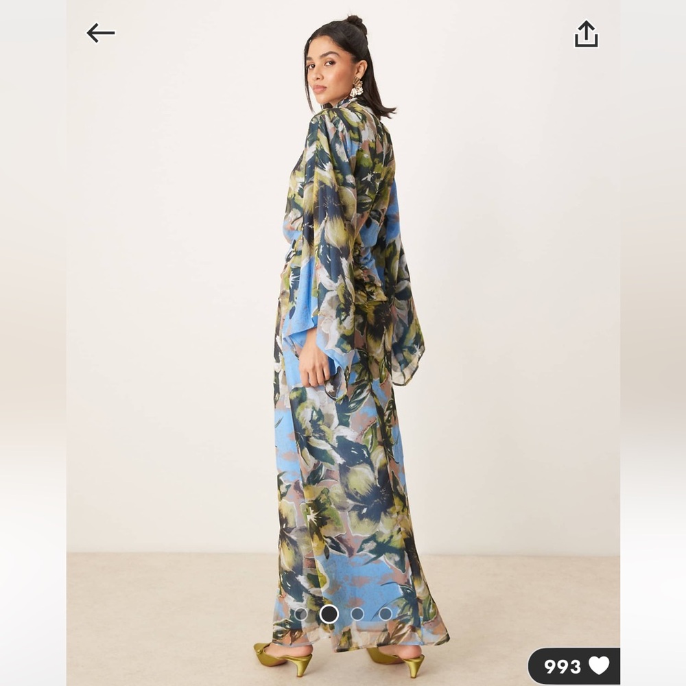 ASOS Long Sleeve Floral Dress in Blue and Green